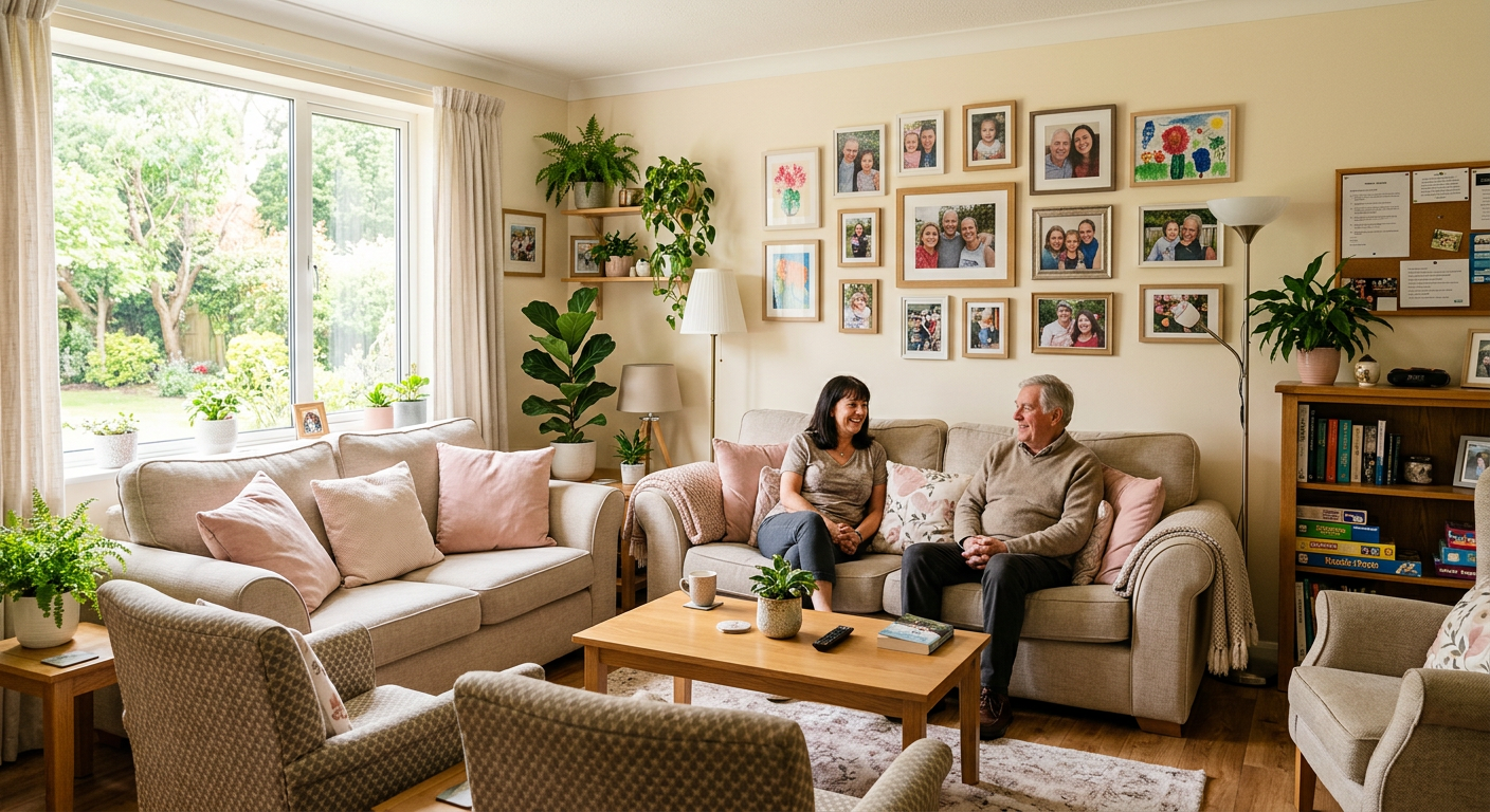 Bright, welcoming living room inside the home